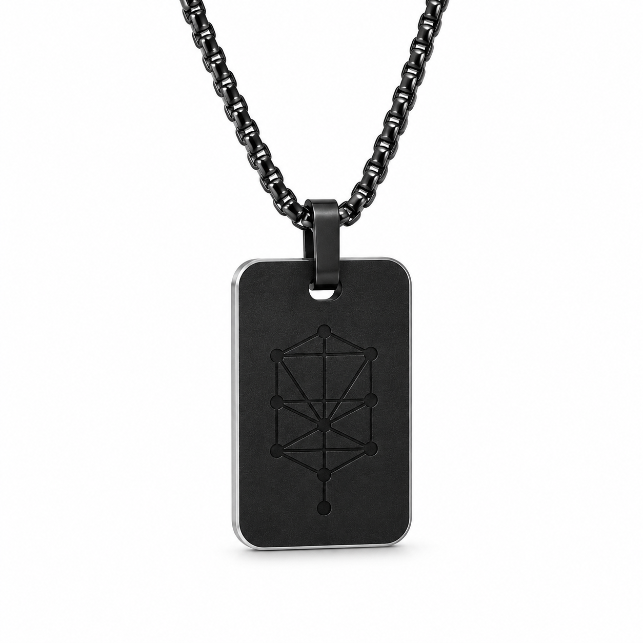 Nano Zohar Necklace - Full 23 Volume Aramaic Zohar Nano Inscribed Kabbalah Jewelry | Obsidian Noir, Lumina, Eclipse Editions | Aluminum Frame Stainless Steel Chain