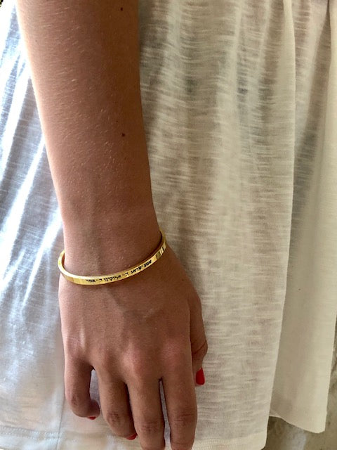 “SHEMA PRAYER" STAINLESS STEEL 14K PLATED YELLOW GOLD CUFF