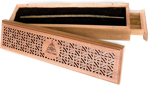 Bamboo Ash Catcher & Wooden Incense Burner Holder with Storage Drawer