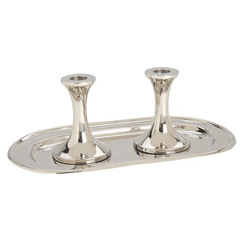 3 Piece Aluminum Candle Holder and Tray Set (Silver Base)