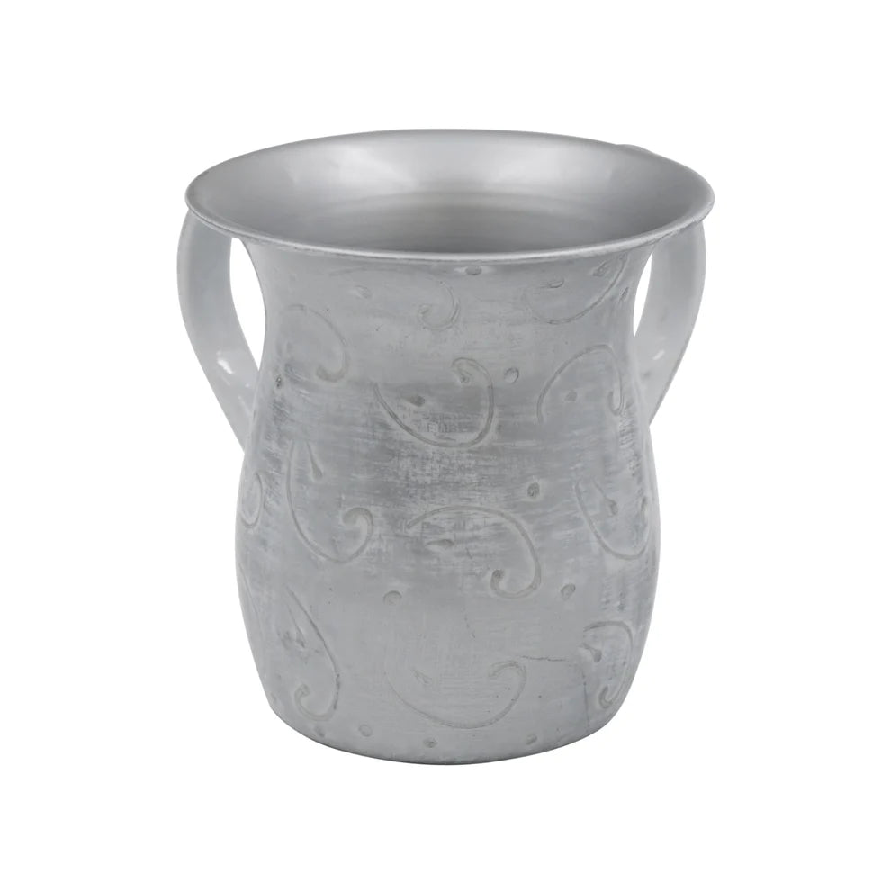Wash Cup Stainless Steel - Silver/ White - Swirls - Size: 5.5"H