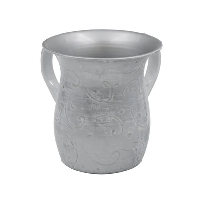Wash Cup Stainless Steel - Silver/ White - Swirls - Size: 5.5"H