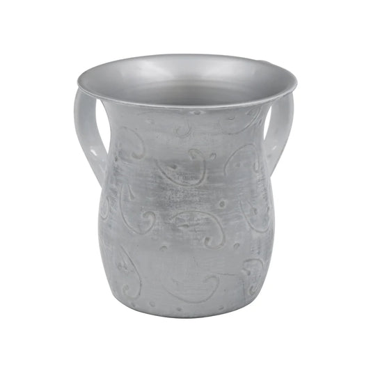 Wash Cup Stainless Steel - Silver/ White - Swirls - Size: 5.5"H