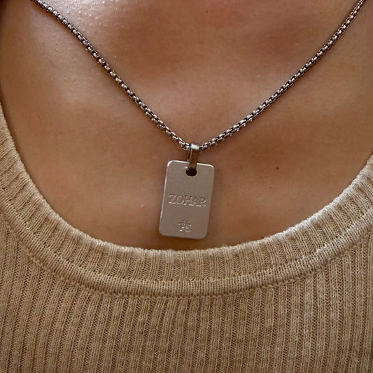Nano Zohar Necklace - Full 23 Volume Aramaic Zohar Nano Inscribed Kabbalah Jewelry | Obsidian Noir, Lumina, Eclipse Editions | Aluminum Frame Stainless Steel Chain