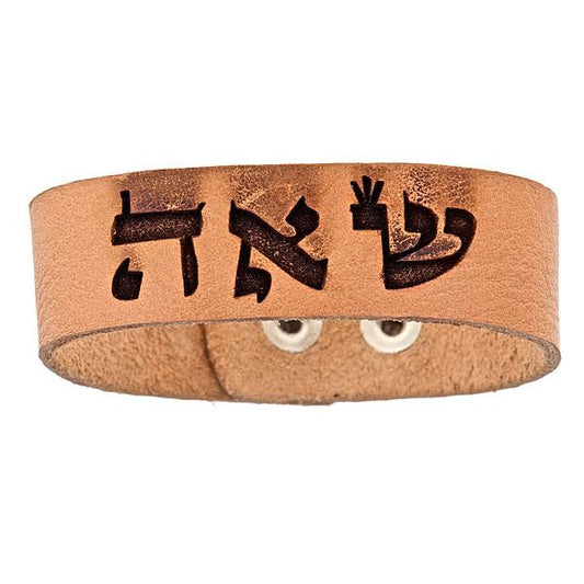 Bracelet: Tan Small Leather Snap Shin Alef Hey (Soulmate)