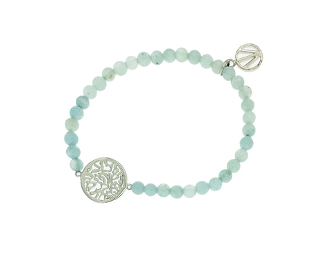 Light Blue Stone Beads with Silver Plated Shema Stretchy Bracelet